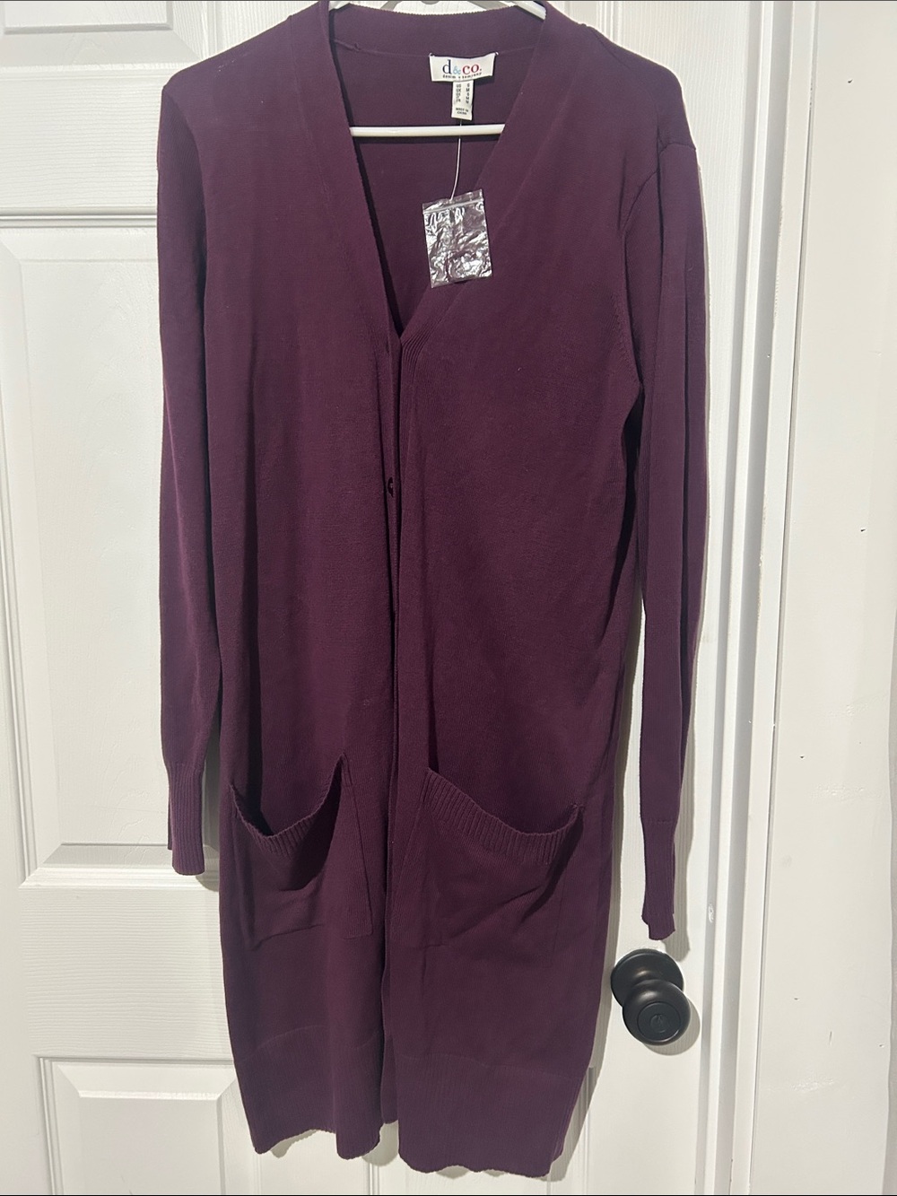 Small women’s Denim & Co burgundy/deep purple long cardigan sweater like new